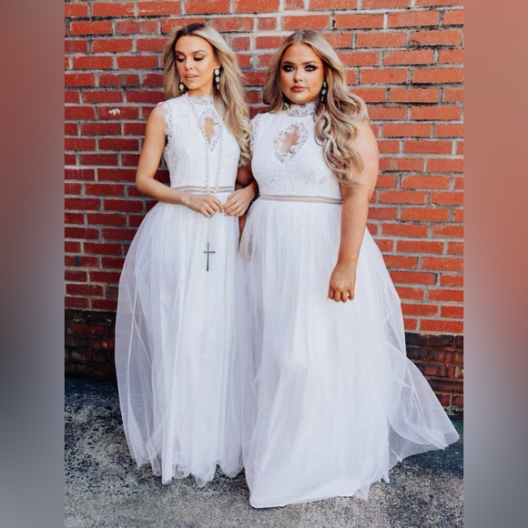 NWT Vintage Inspired “ Can I Call You Mine” Sleeveless White Mesh Maxi Dress - Picture 3 of 3